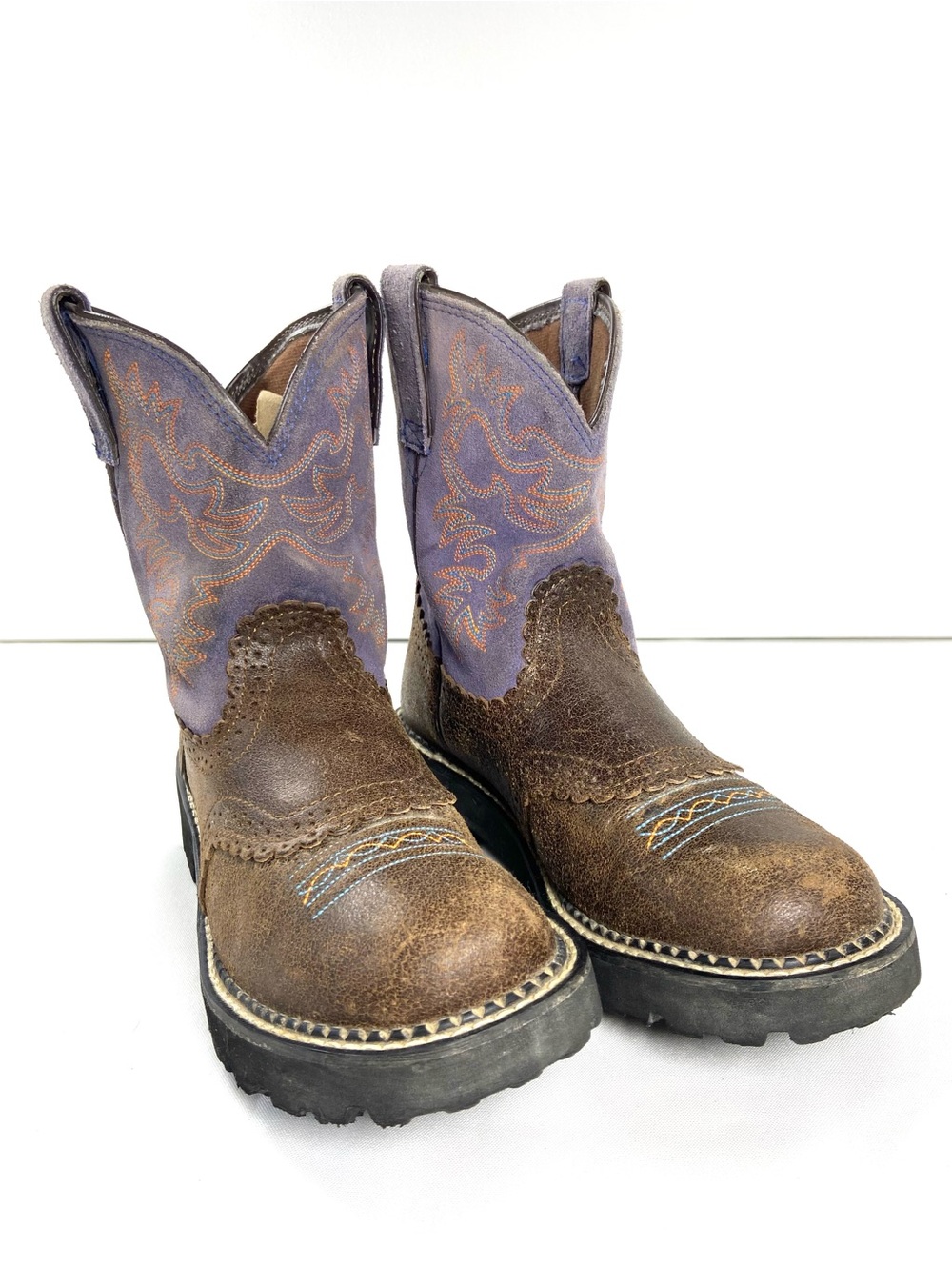 Ariat Fatbaby Western Boots Womens 9B Brown Purple Suede Leather 10014036